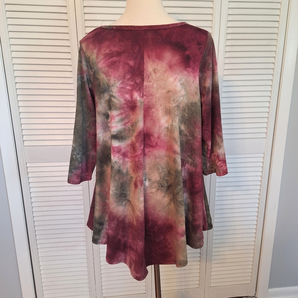 C'est La Vie Elegant Tie-Dye V-Neck Women's Top Blouse LG *D3 - Picture 2 of 4